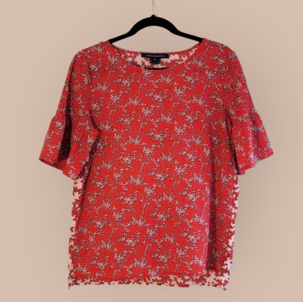 French Connection Pleated Sleeve Blous e Size M